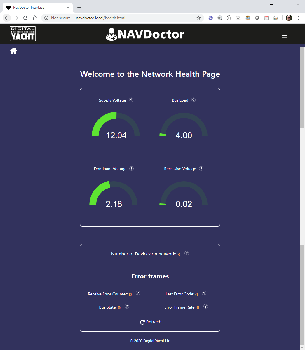 Digital Yacht NAVDoctor - pantalla de salud de red