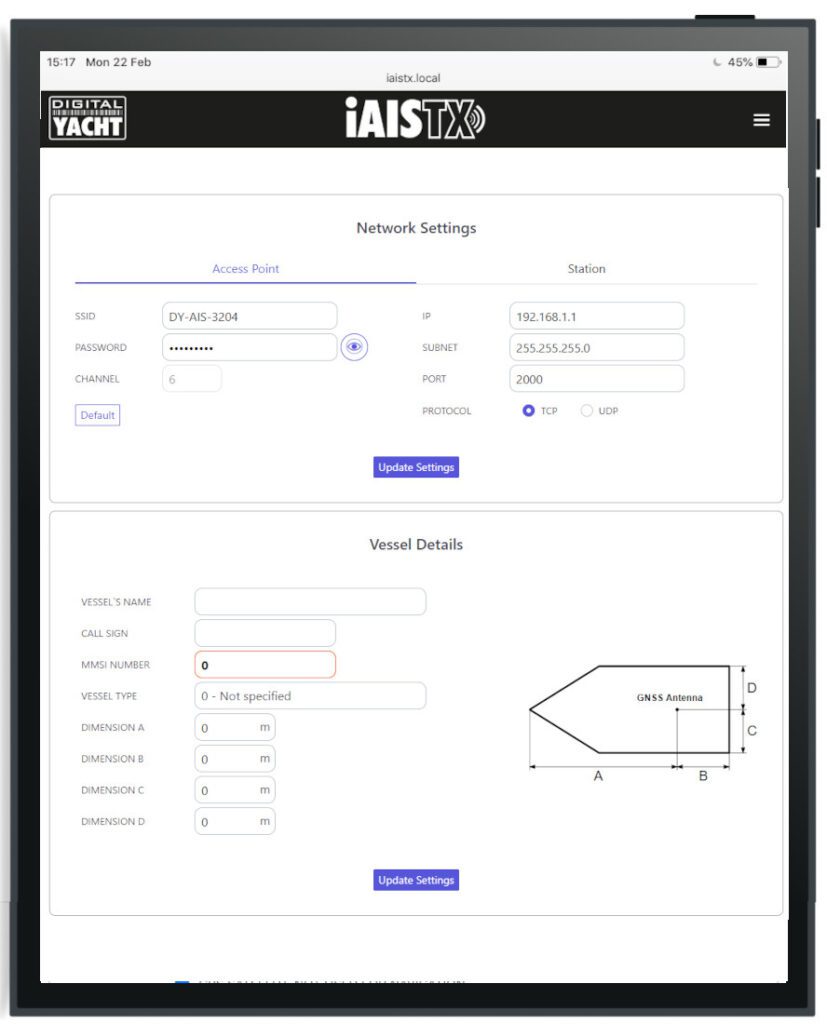 Digital Yacht iAISTX Plus - configuración AIS y Wi-Fi