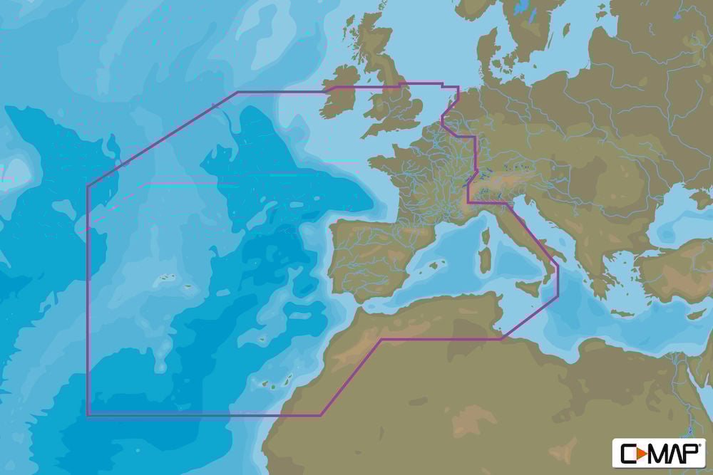 C-MAP EW-M010 - West European Coasts And West Med. - MAX - European - Megawide