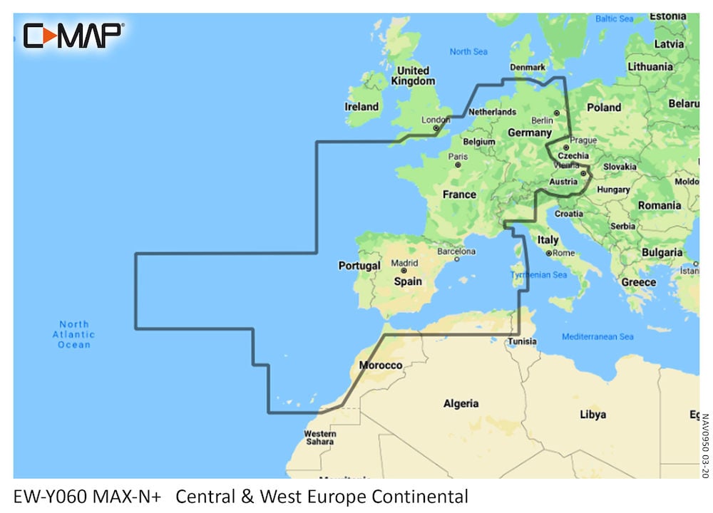 C-MAP MAX-N+ Continental Chart -Central & West Europe Continental
