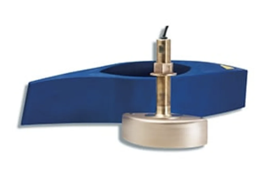 Garmin Transducer mounted through the bronze hull with depth and temperature sensors
